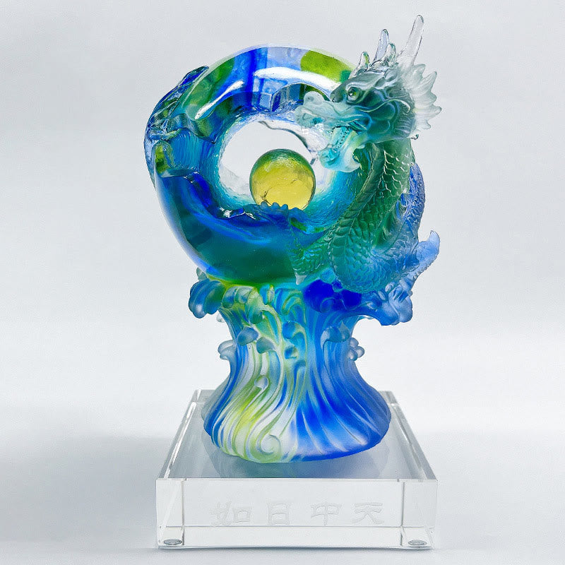 Buddha Stones Ręcznie Robione Błękitne Smoki Liuli Kryształowe Dzieło Sztuki Sukces Ochrona Dekoracja Domu Biuro