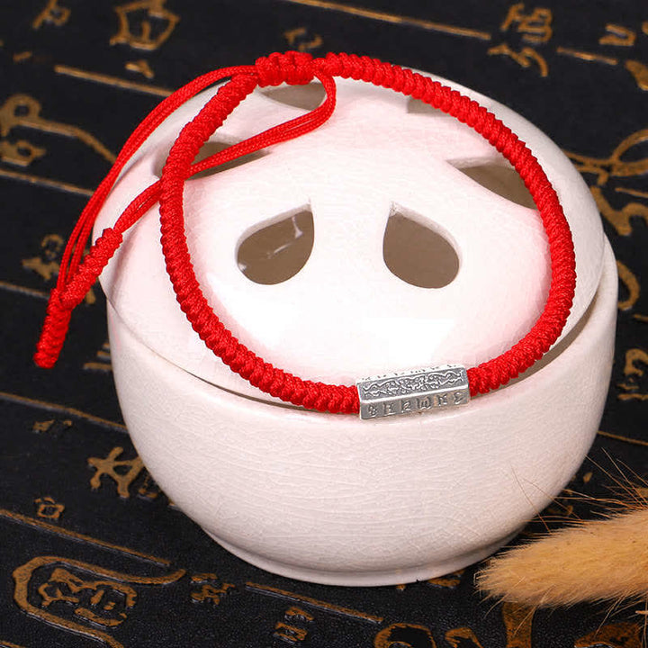 Buddha Stones Om Mani Padme Hum Ochrona Szczęścia Czerwona Bransoletka Sznurkowa