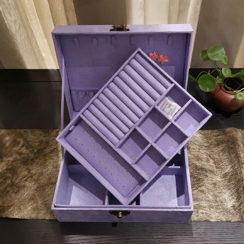 Pudełko na biżuterię Buddha Stones Fioletowy Feniks Organizator Dwuwarstwowe Pudełko do przechowywania biżuterii Flanelowe pudełko