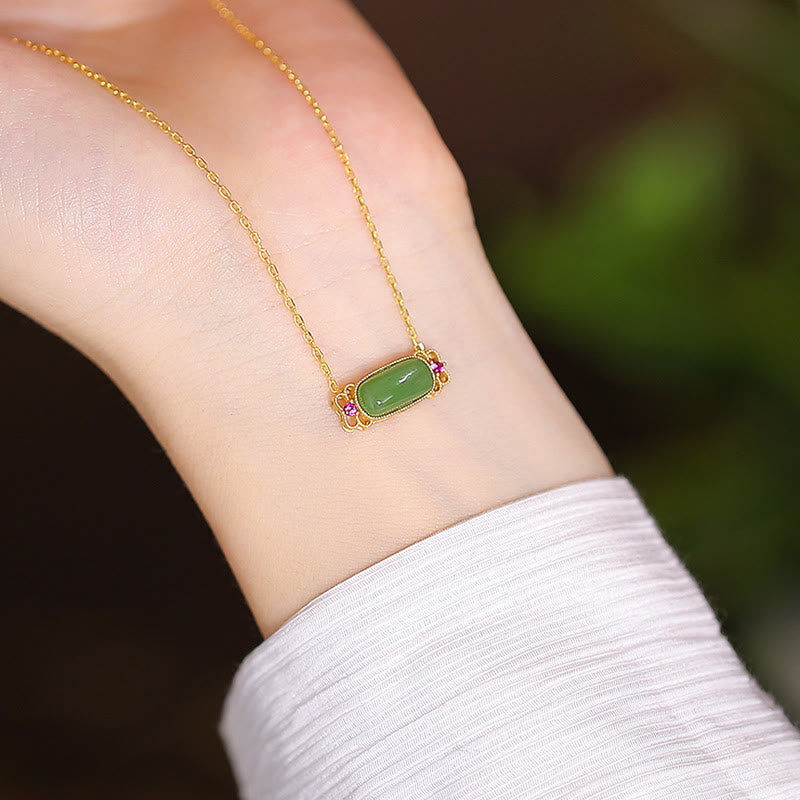 Buddha Stones 925 Srebro Sterling Naturalny Hetian Jade Cyan Jade Szczęście Śmiejący się Budda Motyl Naszyjnik Wisiorek - Kwiat cyjanowego jadeitu - image 24