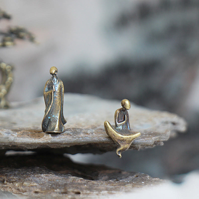 Buddha Stones Mini Medytacja Budda Metalowy Mnich Spokój Dekoracja Domu