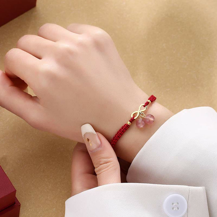Buddha Stones , kryształ kwarcu truskawkowego, nieskończony węzeł, miłość, uzdrawiająca, czerwona bransoletka ze sznurka