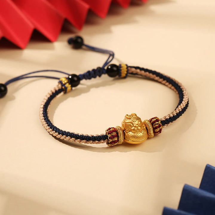 Buddha Stones 925 Srebro Sterlingowe Baby Dragon Szczęście Siła Ręcznie Pleciona Bransoletka