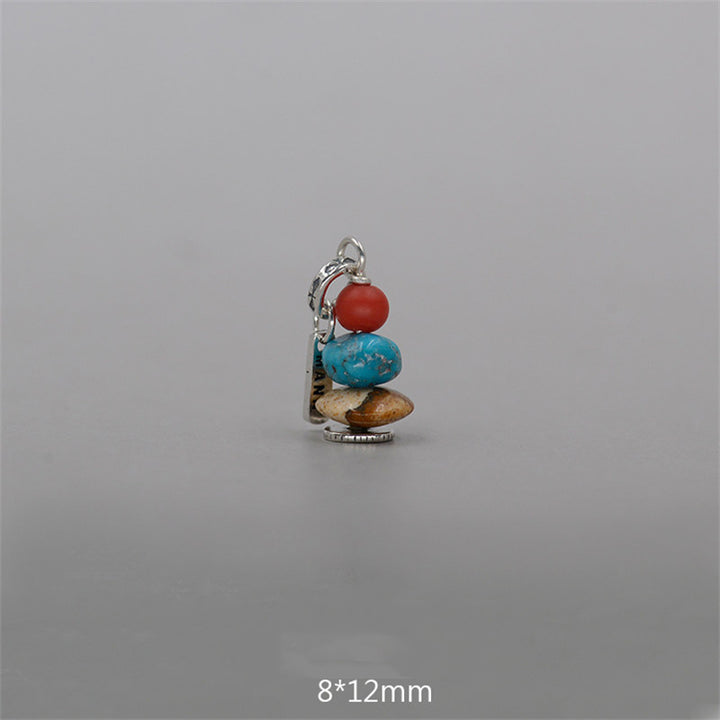 Buddha Stones Zen Cairn Labradorite Różne Kryształy Spokojny Wisiorek Naszyjnik - Wisiorek z czerwonych szklanych koralików, turkusu i kamienia krajobrazowego 8*12 mm - image 13