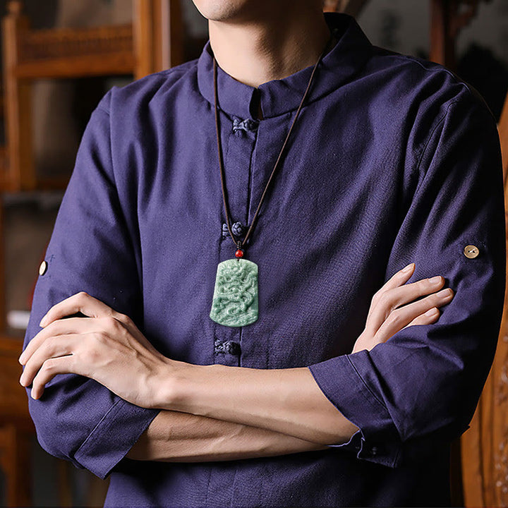 Buddha Stones Naturalny Jadeit Chiński Zodiak Smok Morze Szczęście Naszyjnik Wisiorek - image 4