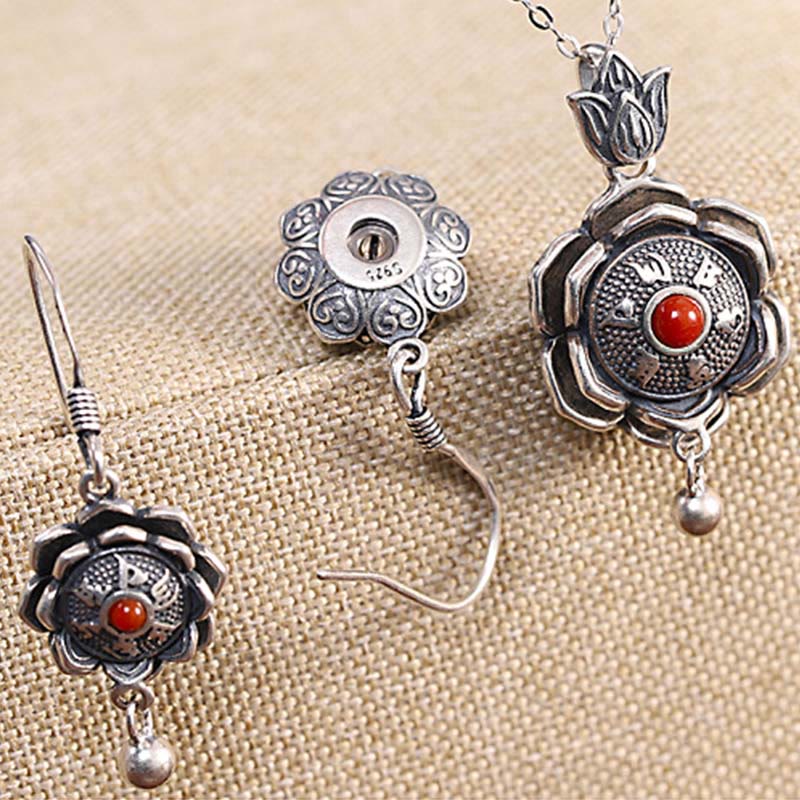 Buddha Stones 925 Srebro Sterling Om Mani Padme Hum Lotus Naszyjnik Pokoju Wisiorek Kolczyki - image 8