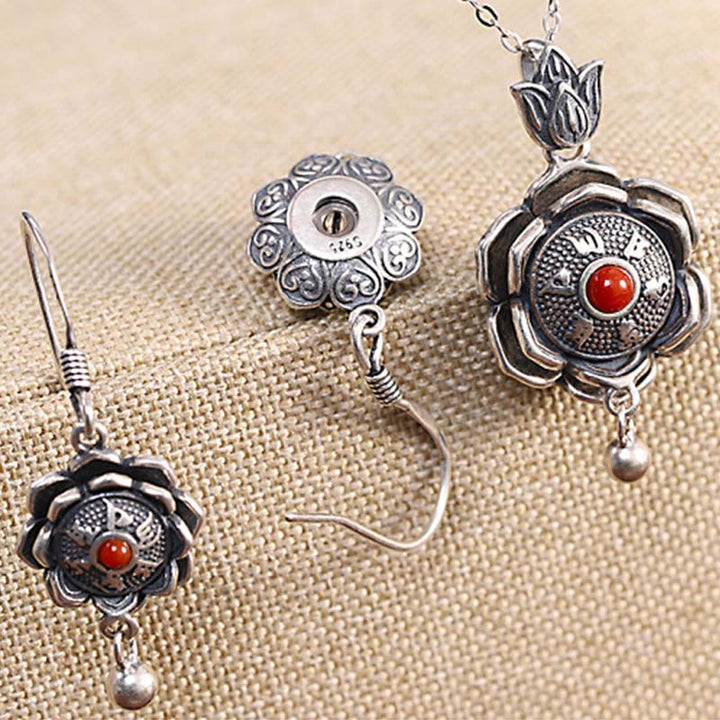 Buddha Stones 925 Srebro Sterling Om Mani Padme Hum Lotus Naszyjnik Pokoju Wisiorek Kolczyki - image 8