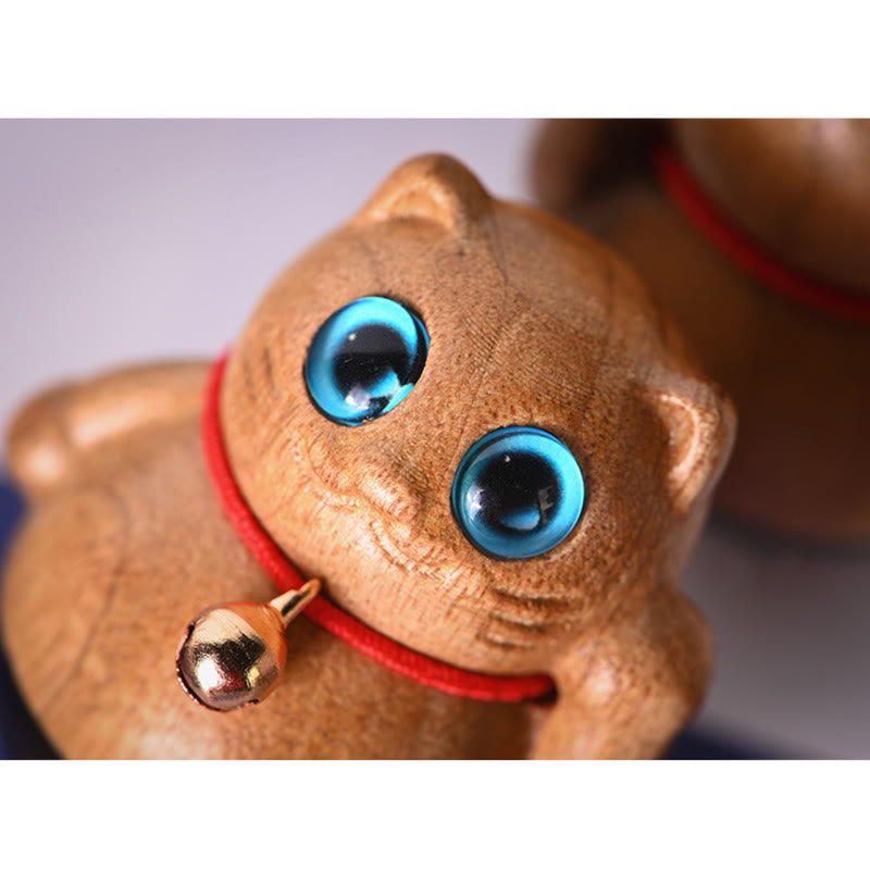 Buddha Stones Miniaturowy Szczęśliwy Kot Kociak Phoebe Zhennan Drewno Błogosławieństwo Dekoracja - image 21