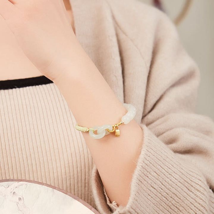 Buddha Stones Naturalne Koraliki Jadeitu Hetian Podwójna Klamra Pokoju Fu Charakter Obfitości Bransoletka Pleciona