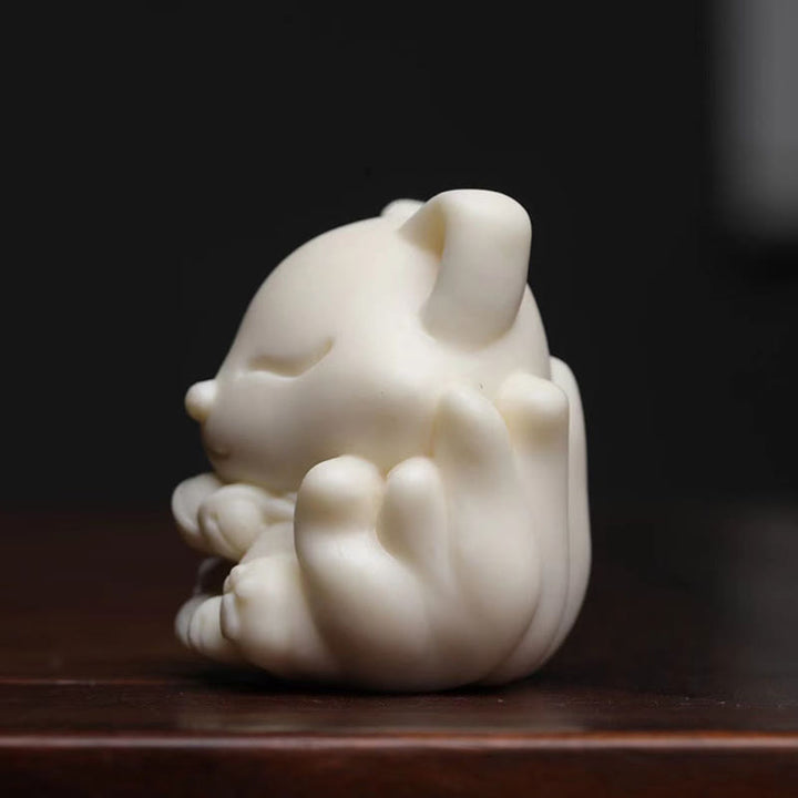 Buddha Stones Mini Dziewięcioogonowy Lis Kość Słoniowa Owoc Sandałowiec Zielony Sandałowiec Błogosławieństwo Dekoracja