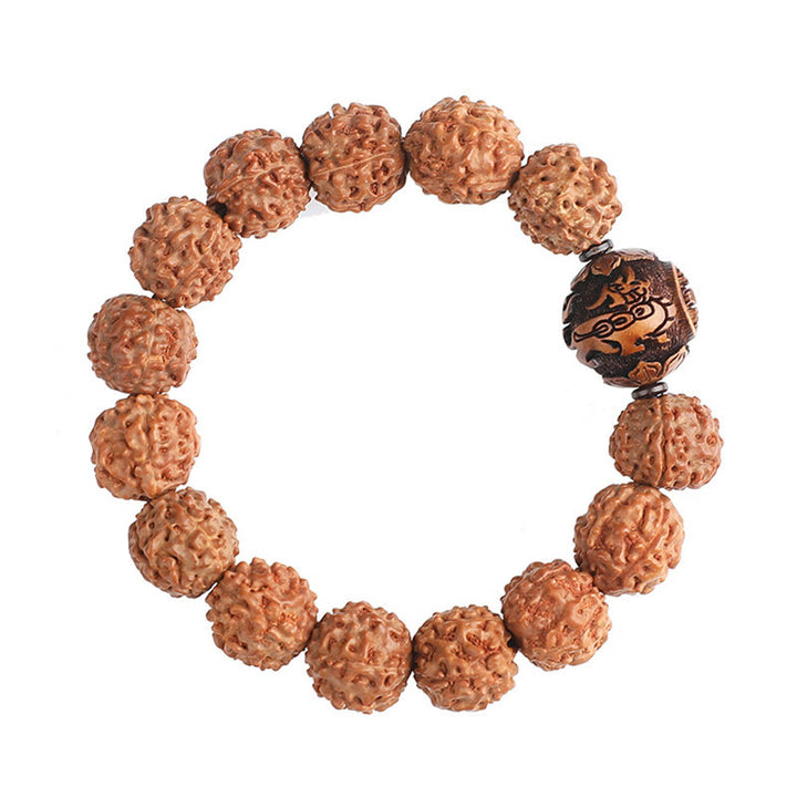 Buddha Stones Tybet Rudraksha Bodhi Seed PiXiu Miedziana Moneta Bogactwo Szczęście Bransoletka