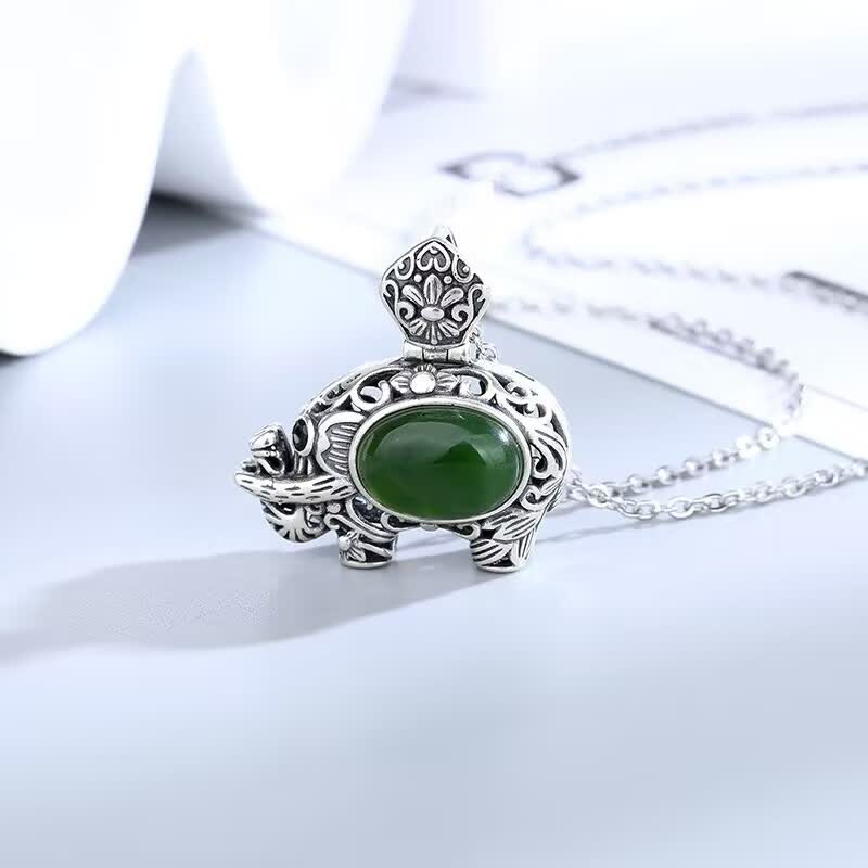 925 Srebro Sterlingowe Hetian Cyan Jade Naszyjnik Słoń Sukces Wisiorek