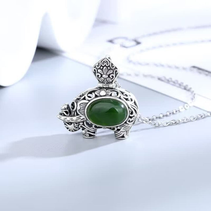 925 Srebro Sterlingowe Hetian Cyan Jade Naszyjnik Słoń Sukces Wisiorek