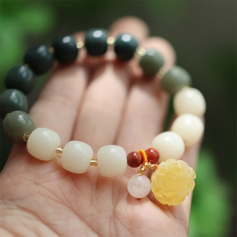 Bransoletka Buddha Stones Gradient Bodhi Seed Amber Lotus Peace