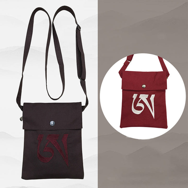 Ręcznie robiona OM Mantra haftowana duchowa praktyka umysłu bawełniana torba typu crossbody torba na ramię torba na telefon komórkowy