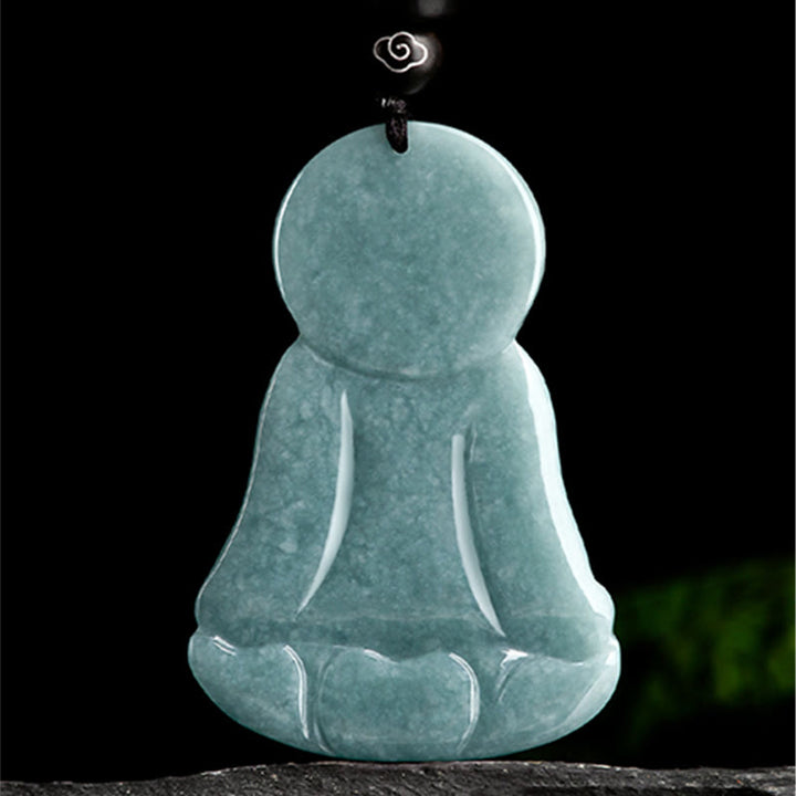 Buddha Stones Amitabha Budda Naturalny Jadeit Lotos Amulet Naszyjnik ze sznurka Współczucie Wisiorek - image 6