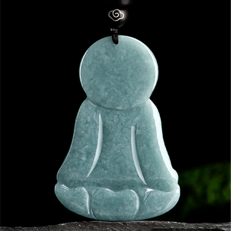 Buddha Stones Amitabha Budda Naturalny Jadeit Lotos Amulet Naszyjnik ze sznurka Współczucie Wisiorek - image 6