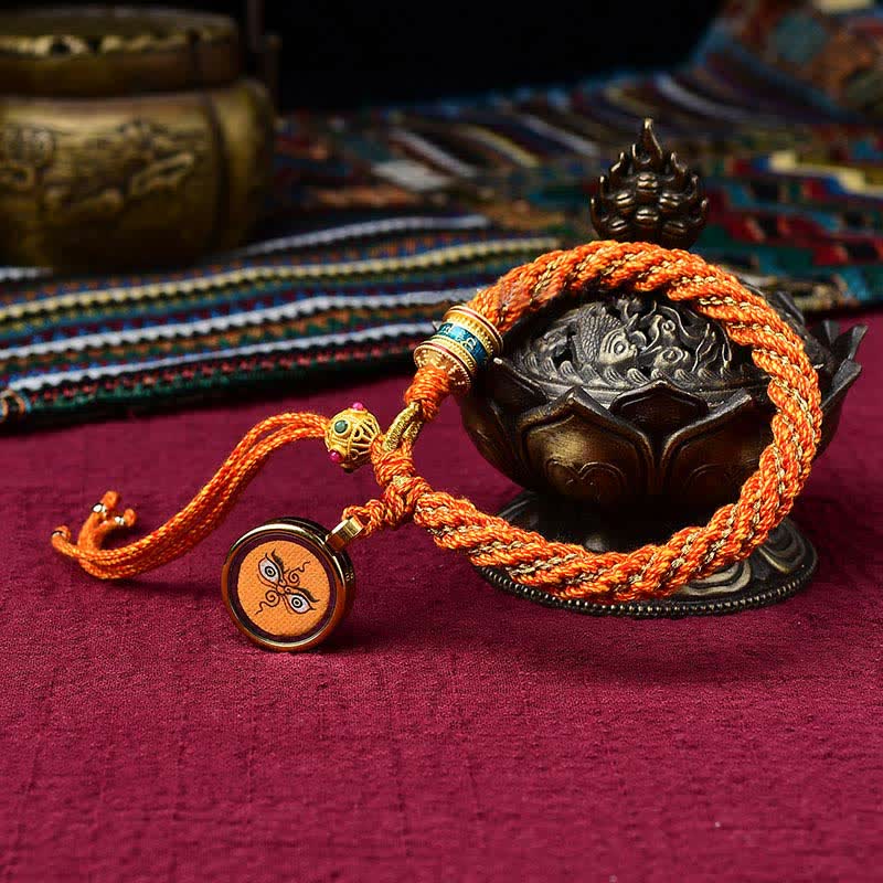Buddha Stones Tybetańskie Ręcznie Robione Szczęście Thangka Koło Modlitewne Charm Bransoletka ze Sznurka