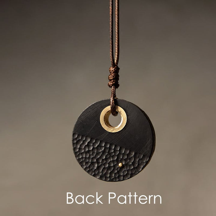 Buddha Stones ręcznie wykonane okrągłe drewno hebanowe miedziany naszyjnik pokoju wisior