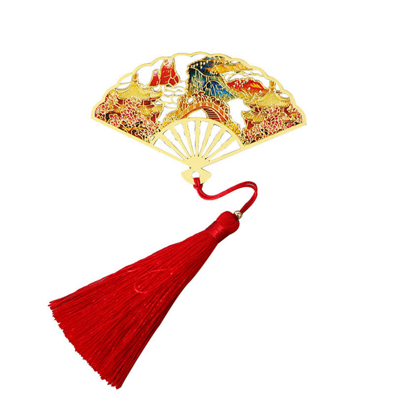 Buddha Stones Tradycyjny Motyl Kwiat Lotosu Żuraw Smok Feniks Lis Ryba Koi Nowy Początek Metal Mosiądz Pusty Wachlarz Zakładki