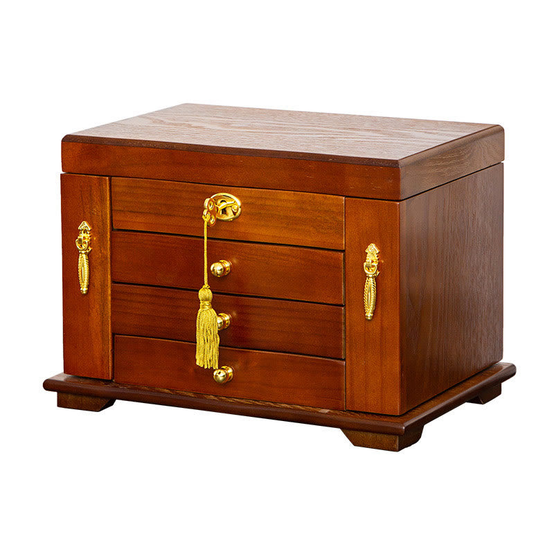 Buddha Stones Vintage Duża Pojemność Drewniane Pudełko na Biżuterię Pudełko Do Przechowywania Biżuterii Z Lustrem