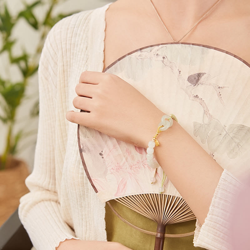 Buddha Stones Naturalne Koraliki Jadeitu Hetian Podwójna Klamra Pokoju Fu Charakter Obfitości Bransoletka Pleciona