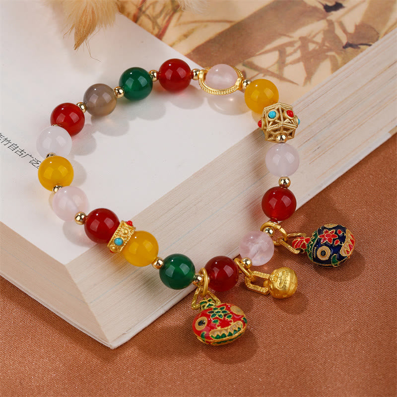 Buddha Stones Złote Połykanie Bestii Rodzina Różnorodny Agat Kryształ Bransoletka Sukcesu