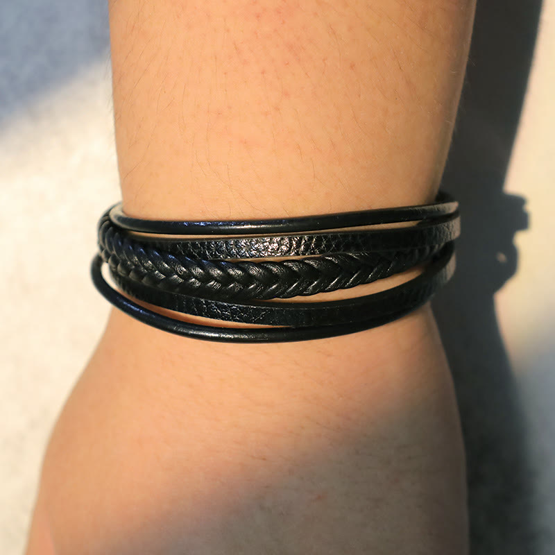 Bransoletka skórzana z Buddha Stones Natural Lava Rock Black Onyx Bead