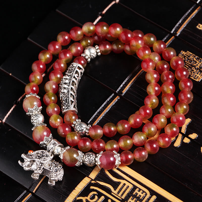Buddha Stones Naturalny Arbuz Turmalin PiXiu Elephant Positive Triple Wrap Bransoletka