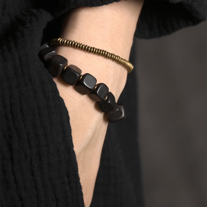 Bransoletka Buddha Stones z drewna hebanowego i miedzi z podwójnym owinięciem w stylu Tybetu
