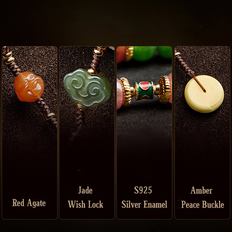 Buddha Stones 108 Mala Beads Cyan Jade Red Agat Bransoletka Szczęścia Śmiejącego Się Buddy