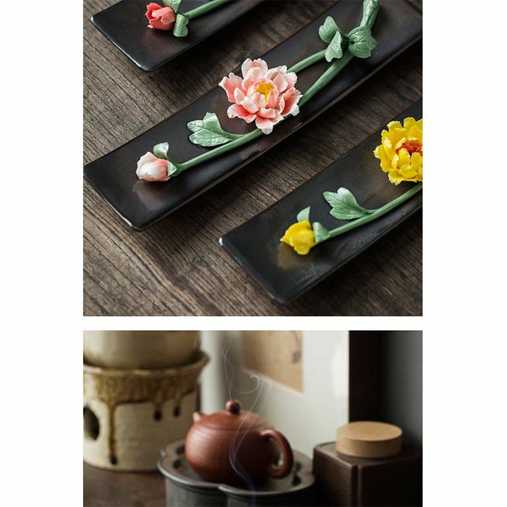 Buddha Stones Lotos Piwonia Kwiat Róży Ceramiczny Duchowy Kadzielnica