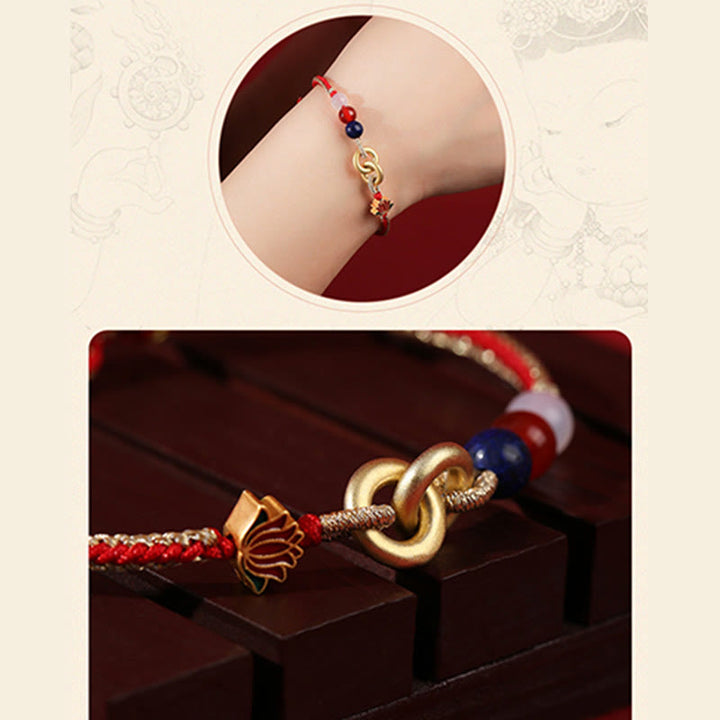 Bransoletka Buddha Stones 925 Sterling Silver Double Peace Buckle Lotus Uspicious