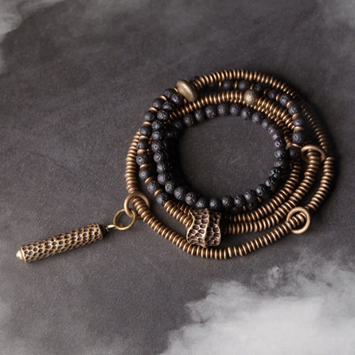 Bransoletka lecznicza Buddha Stones Vintage Lava Rock Copper Multilayered