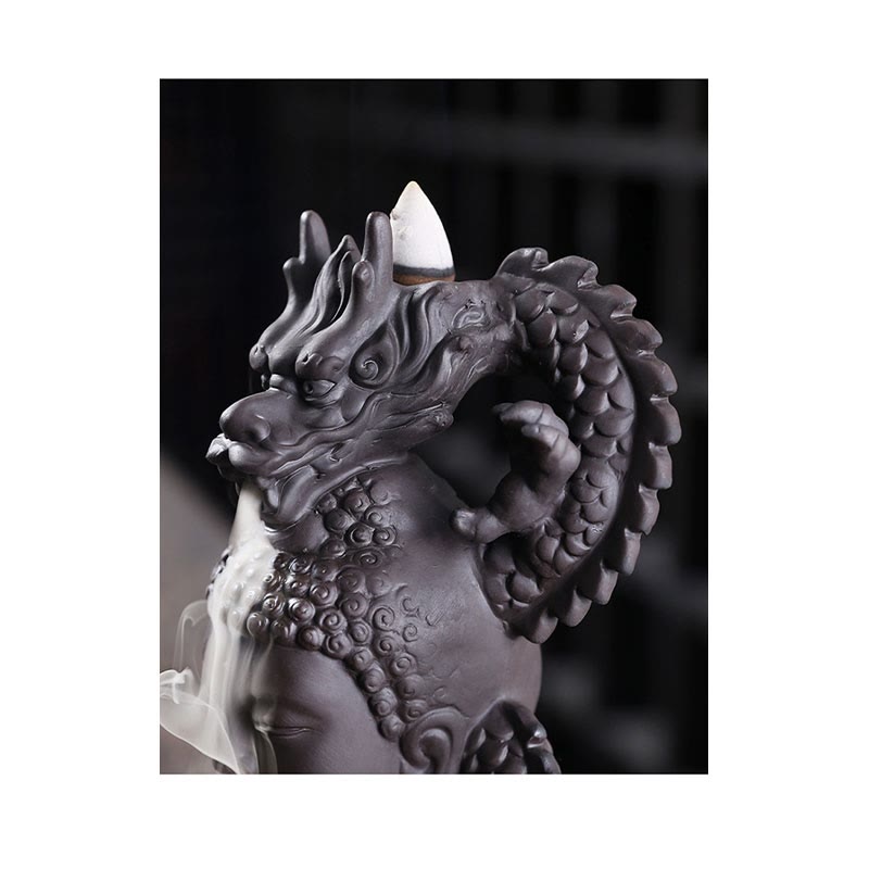 Buddha Stones Smok Budda Pomyślne Chmury Fioletowa Glina Uzdrawiająca Kadzielnica Dekoracja