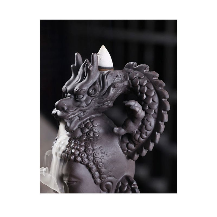 Buddha Stones Smok Budda Pomyślne Chmury Fioletowa Glina Uzdrawiająca Kadzielnica Dekoracja