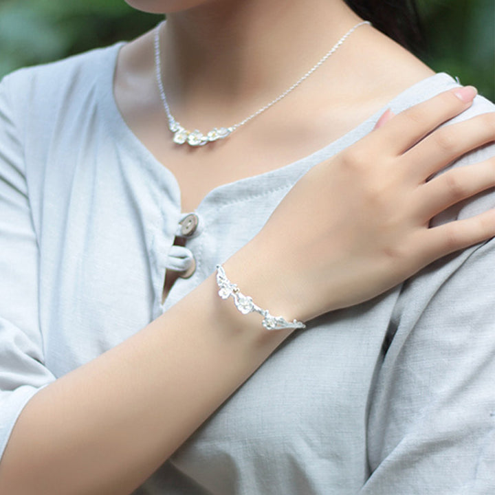 Bransoletka Buddha Stones 925 Sterling Silver Plum Flower Blessing z regulacją