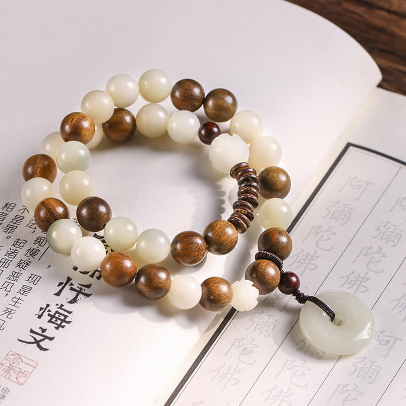 Bransoletka Buddha Stones Bodhi Seed Green Sandalwood Lotus Peace Buckle Harmony Double Wrap