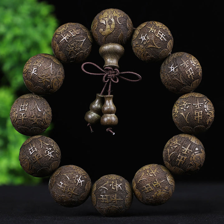 Buddha Stones Chiński Zodiak Palisander Ebony Miedź Moneta PiXiu Rzeźbiona Bransoletka Ciepło