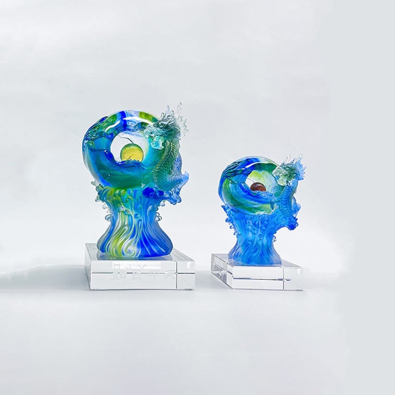 Buddha Stones Ręcznie Robione Błękitne Smoki Liuli Kryształowe Dzieło Sztuki Sukces Ochrona Dekoracja Domu Biuro