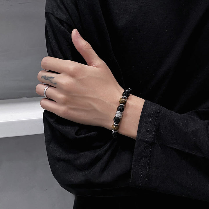 Bransoletka Buddha Stones Natural Black Obsidian Tiger Eye Strength Fulfillment
