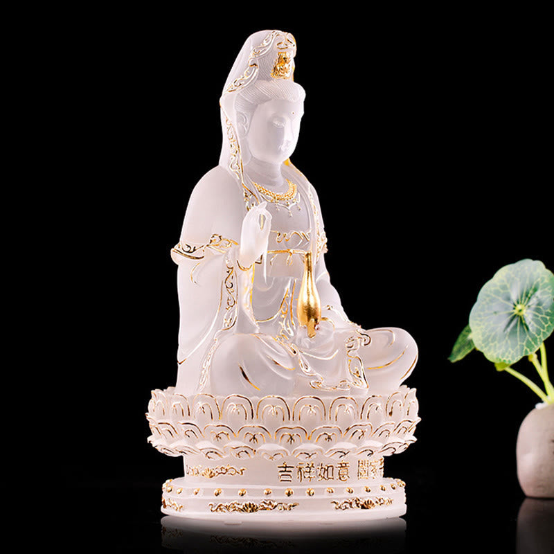 Buddha Stones Kwan Yin Awalokiteśwara Ręcznie robiona figurka Liuli Kryształowe dzieło sztuki Statua bogactwa Ofiara domowa Dekoracja