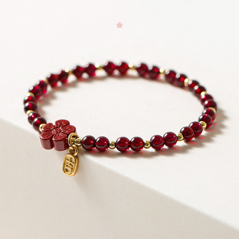 Bransoletka Buddha Stones 14K Gold Natural Granat Cinnabar Flower Calm - image 3