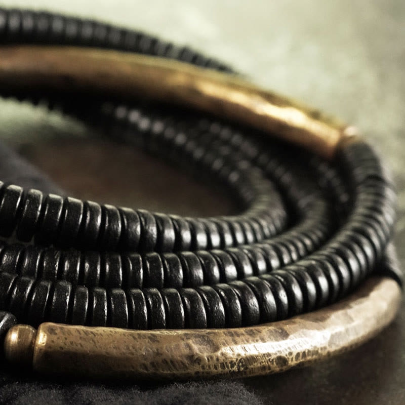 Bransoletka Buddha Stones Ebony Wood Copper Balance Multilayered