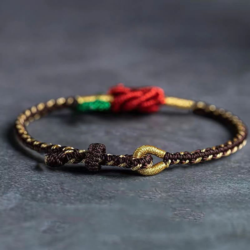 Buddha Stones Róża Kwiat Lina Ośmio-nitkowa Pokojowa Węzeł Szczęścia Bransoletka Ręcznie Robiona