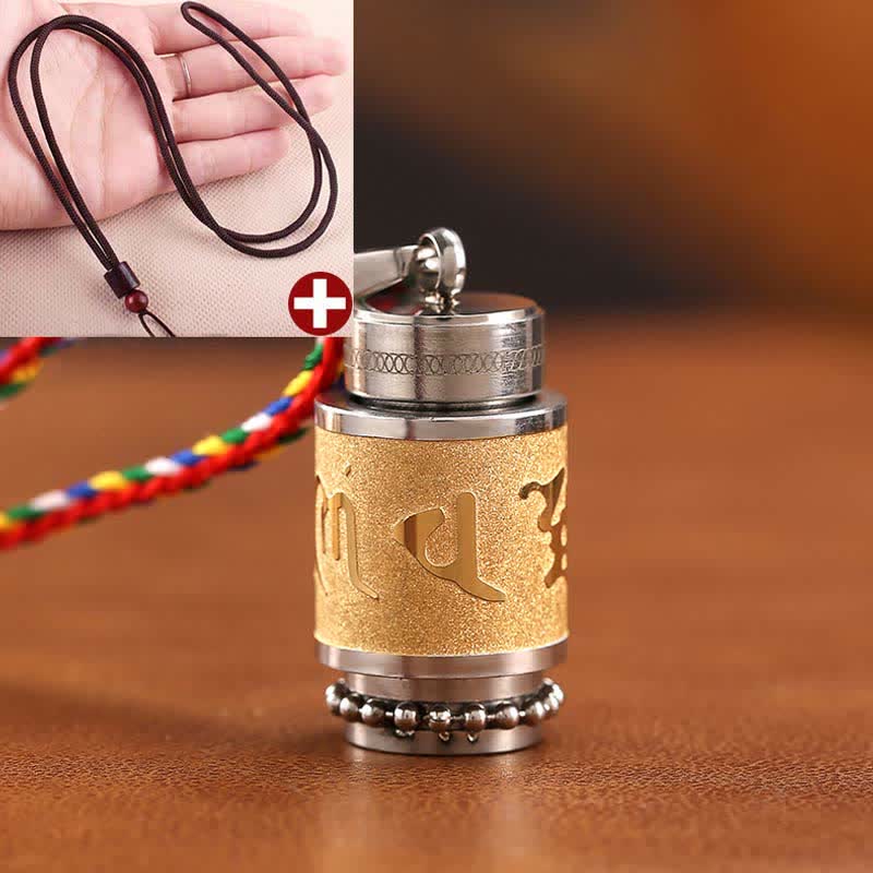 Buddha Stones Tybet Om Mani Padme Hum Shurangama Mantra Tytanowa stal Mądrość Amulet Naszyjnik Wisiorek - 1,4*2,4 cm - Złoto - Brązowy sznurek - image 21