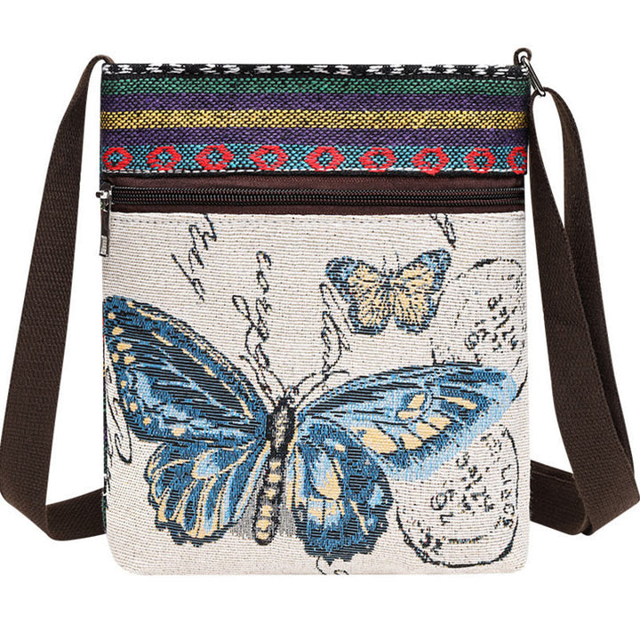 Buddha Stones Słoń Motyl Haftowana Płócienna Torba Tote Torba Na Ramię Torba Crossbody