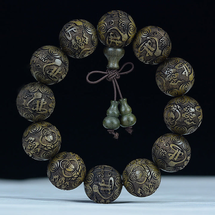 Buddha Stones Chiński Zodiak Palisander Ebony Miedź Moneta PiXiu Rzeźbiona Bransoletka Ciepło