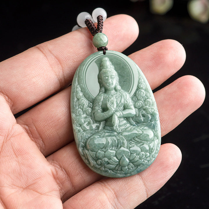 Buddha Stones Naturalny Jadeit Awalokiteśwara Amulet Naszyjnik Bogactwo Wisiorek - image 5