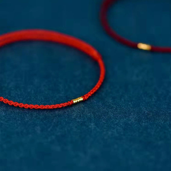 Bransoletka Buddha Stones 925 Srebro Sterlingowe Szczęśliwe Złote Koraliki Pleciony Sznurek Anklet